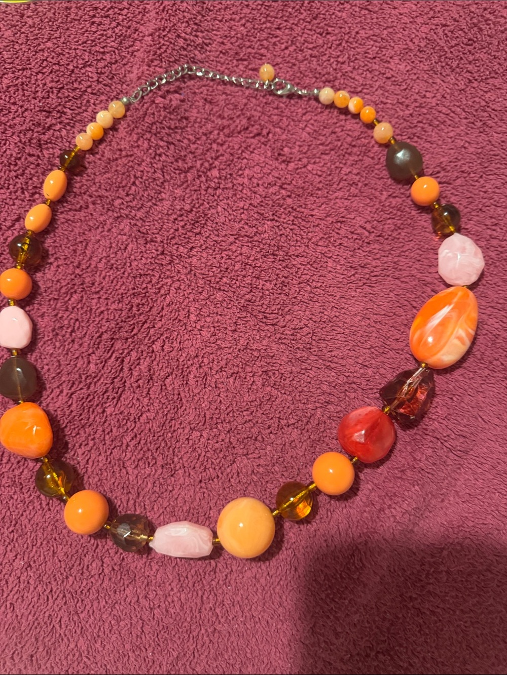 Colorful Orange & Pink Beaded Necklace - Statement Women's Jewelry